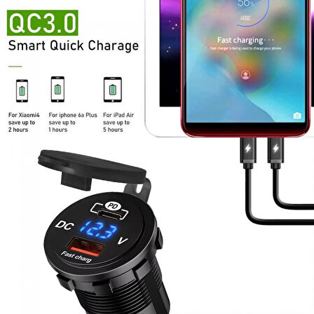 Araç tekne çakmaklık şarjı PD QC3 volt Ölçer ile Hızlı Şarj 12V/24V 