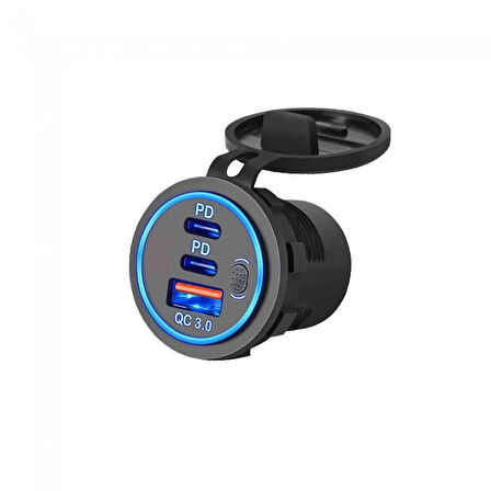 Usb Araç tekne şarj soketi PD3.0 ve QC3.0 çift USB-C bağlantı noktaları