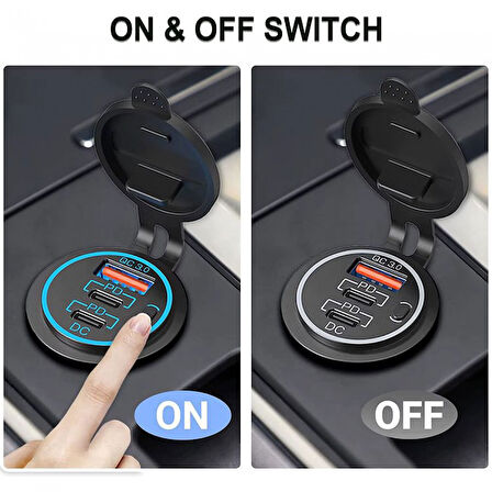 Usb Araç tekne şarj soketi PD3.0 ve QC3.0 çift USB-C bağlantı noktaları