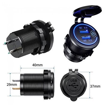12 V/24 V QC3.0 USB Hızlı araç Şarj Soketi Dokunmatik Anahtarılı