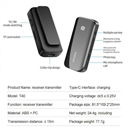 Aux Bluetooth 5.1 şarjlı audio ses alıcı-verici  Receiver transmitter