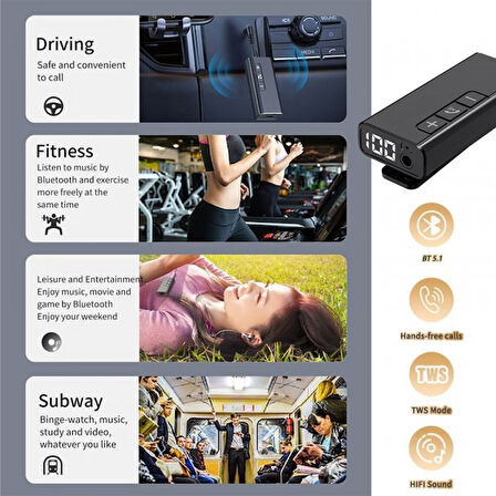 Bluetooth 5.1 Kablosuz Handsfree mikro hafıza kart girişli aux bluetooth