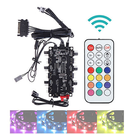 PWM ve ARGB denetleyici Hub 8 port 12V 4Pin Fan ve 5V 3Pin kumandalı RGB adaptörü