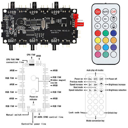 PWM ve ARGB denetleyici Hub 8 port 12V 4Pin Fan ve 5V 3Pin kumandalı RGB adaptörü