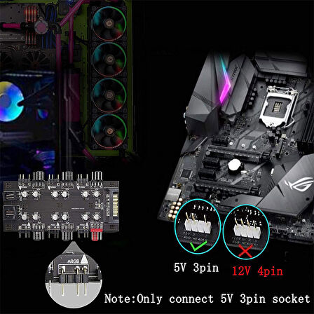ARGB ve PWR denetleyici Hub 6 port 12V 4Pin Fan ve 5V 3Pin RGB fan kontrol