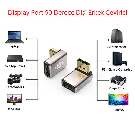 Display port 8K UHD dişi erkek 90 derece çevirici dönüştürücü adaptör