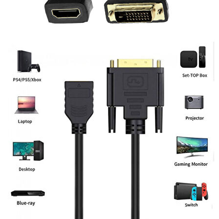 DVI -D 24+1 erkek to Hdmı dişi çevirici video kablo 30 cm