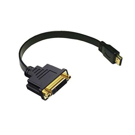 Hdmı erkek to DVI 24+5 dişi slim yassı çevirici kablo 30 cm