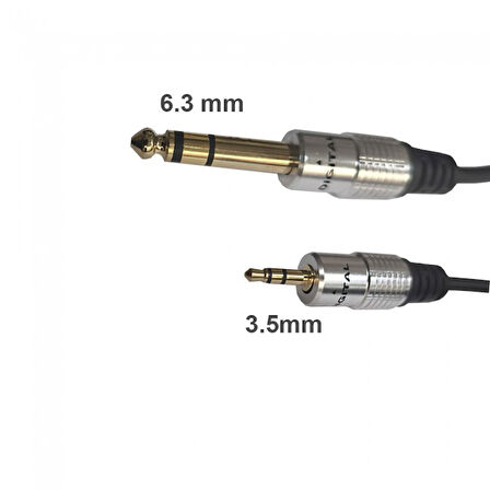 3.5 mm stereo erkek to 6.3mm stereo jak stereo alüminyum gövdeli ses kablo 