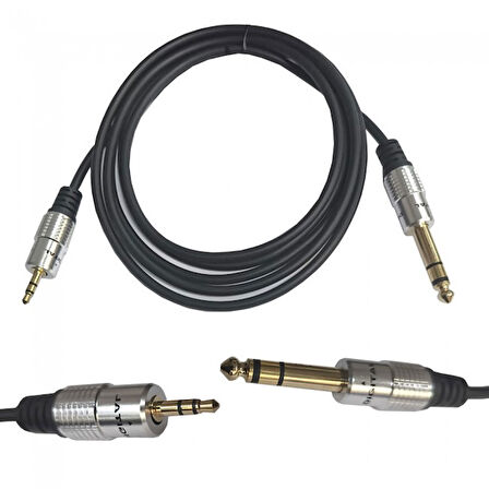 3.5 mm stereo erkek to 6.3mm stereo jak stereo alüminyum gövdeli ses kablo 