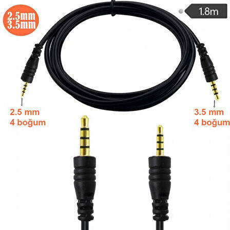 3,5 mm TRRS 4 Boğum stereo to 2.5 mm TRRS 4 Boğum audio ses kablosu 1.8m