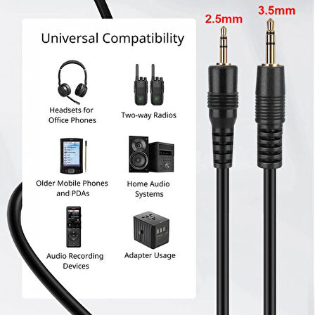 3,5 mm stereo erkek to 2.5 mm stereo erkek audio ses kablosu 1.5m