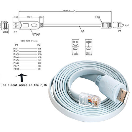 USB 2.0 to RJ45 Cisco konsol kablo FTDI  FT232RL chipsetli Cisco Uyumlu Kablo 