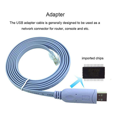 USB 2.0 to RJ45 Cisco konsol kablo FTDI  FT232RL chipsetli Cisco Uyumlu Kablo 