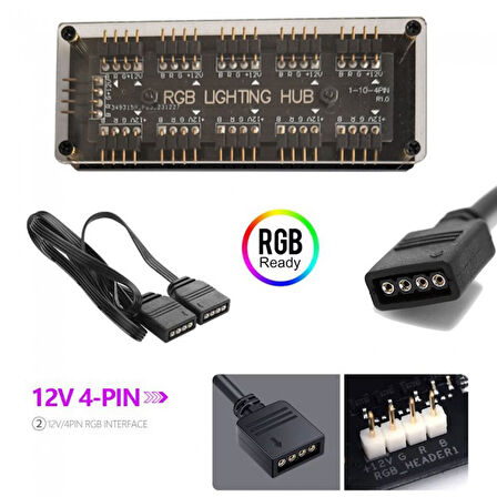 RGB 10 Port Hub 12V 4-pin Fanlar ve Soğutucu için AURA SYNC RGB Adaptörü