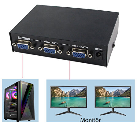 2 Port VGA Splitter 200 Mhz 1 Giriş 2 Çıkış Video Ekran Çoğaltma 