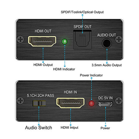 Hdmı to Hdmı Audio Optik 3D 4K  hdmi ses ayırıcı hdmı optik aux ses ayırıcı