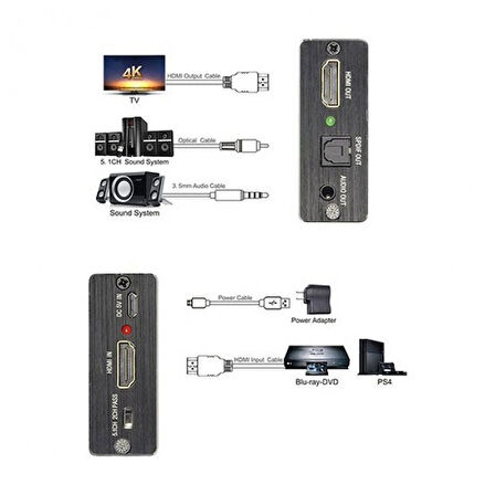 Hdmı to Hdmı Audio Optik 3D 4K  hdmi ses ayırıcı hdmı optik aux ses ayırıcı
