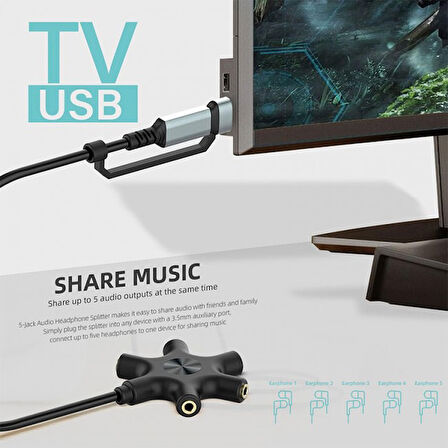 Usb A type C ses kartı ve 5 port kulaklık çoklayıcı dağıtıcı splitter