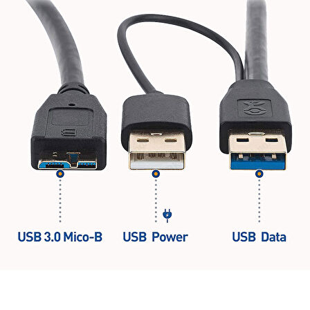Usb 3.0 to mikro B harici hdd Y kablo harici harddisk kablosu 60cm