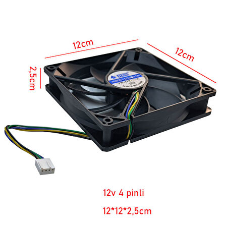 12cm 12v 4 pinli fan 12cm x 12cm x 2.5cm 4 pinli DC 12volt fan