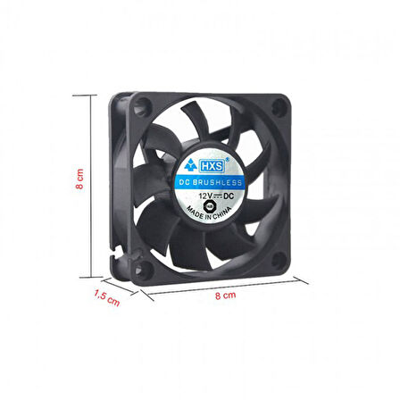 8cm 12v 2 pinli fan 8cm x 8cm x 1.5cm 2 pinli DC 12volt fan