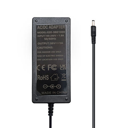 56 volt 1 amper 5.5*2.5 mm standart uçlu adaptör AC-DC 56V 1A adaptör