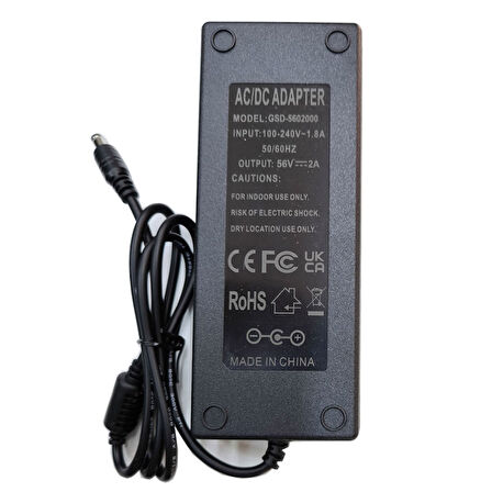 56v 2A Adaptör 5.5*2.5 mm standart uçlu adaptör AC-DC 56V 2A adaptör