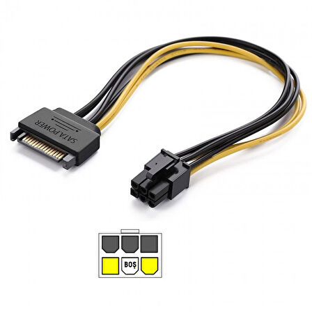 sata power to 6 pin power kablo 15pin sata to 6pin GPU için power kablo 20cm