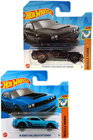 Hot Wheels 2 Araç 18 Dodge Challenger SRT Demon Set Siyah & Lacivert (1/64)