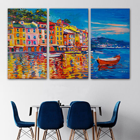 Deniz de Tekneler Yağlıboya Görünüm Dekoratif Kanvas Duvar Tablosu-3457