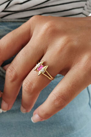 Altın Ruby Baget Taşlı Otantik Yüzük