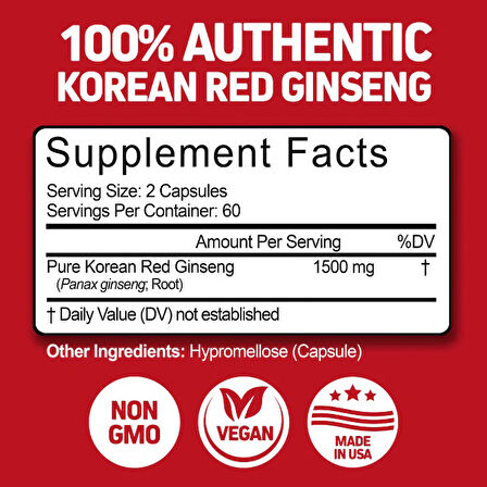 Korean panax red ginseng ultra strengh 1500 mg 120 kapsül %100 authentic