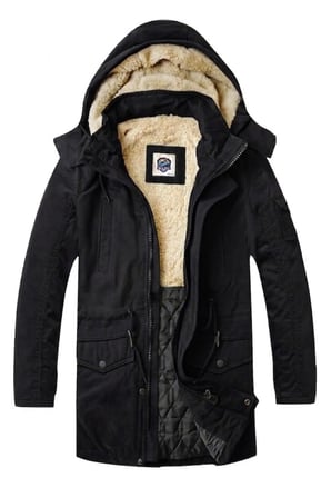 Regular Fit Çıkarılabilir Kapüşonlu saf pamuk gabardin kumaş Uzun Parka Kaban A.Siyah / M