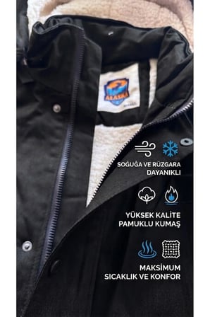 Regular Fit Çıkarılabilir Kapüşonlu saf pamuk gabardin kumaş Uzun Parka Kaban A.Siyah / M