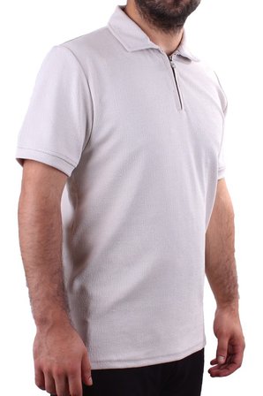 Twister 2290 Gri Günlük Kısa Kol Normal Kesim Pamuklu Fermuarlı Polo Yaka Erkek Tişört