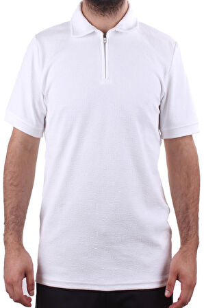 Twister 2290 Ekru Günlük Kısa Kol Normal Kesim Pamuklu Fermuarlı Polo Yaka Erkek Tişört