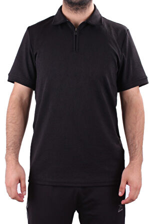 Twister 2290 Siyah Günlük Kısa Kol Normal Kesim Pamuklu Fermuarlı Polo Yaka Erkek Tişört