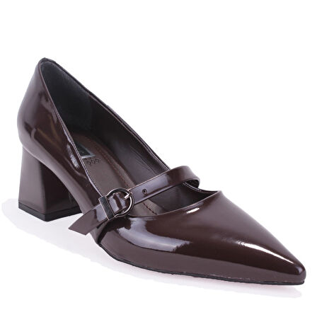 Dagoster DZA07-129604 Kahve Rugan Klasik Topuklu Kadın Ayakkabı