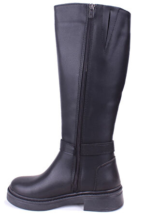 Dagoster DZA07-1275107 Siyah Fermuarlı Düz Topuklu  Kadın Çizme