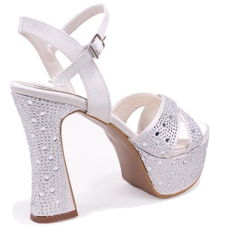 Dagoster DZA07-771900 Sedef Saten Çapraz Bant 12 cm Kalın Topuklu Platform Kadın Ayakkabı