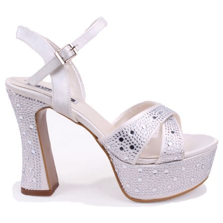 Dagoster DZA07-771900 Sedef Saten Çapraz Bant 12 cm Kalın Topuklu Platform Kadın Ayakkabı
