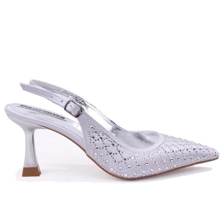 Dagoster DZA07-1143750 Gümüş 7,5 cm İnce Topuklu Abiye Kadın Ayakkabı