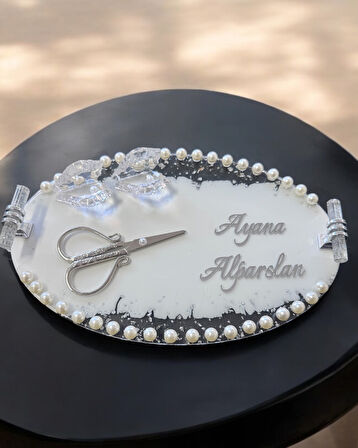 Violet İncili Gümüş Söz Nişan Tepsisi