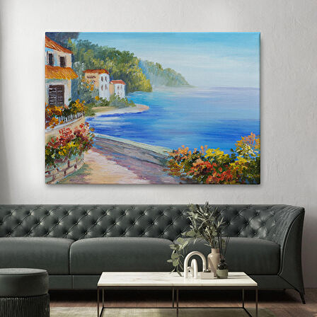 Deniz Manzarası Yağlıboya Görünüm Dekoratif Kanvas Duvar Tablosu-3458