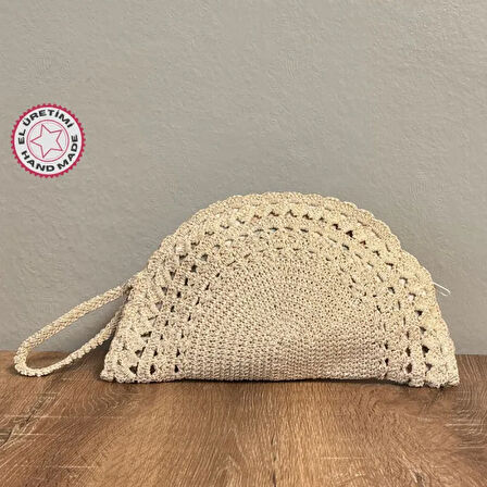 Uretti - Sefa 4419 El Yapımı Makrome İp Clutch Çanta - Bej