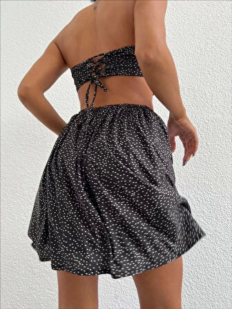 Taşlı straplez elbise