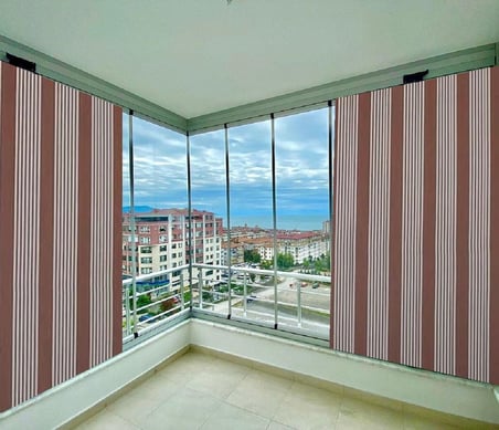CEYLAN Home Balkon Perdesi Kuş Gözü  Kahverengi İnce Çizgili 280 X 240