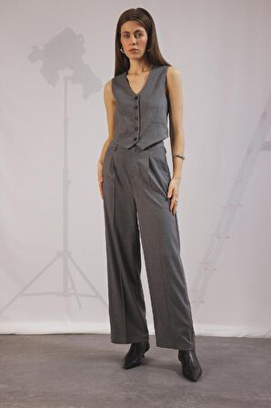 DeFacto Wide Leg Pensli Klasik Pantolon Geniş Bol Paça Basic Düz Uzun Boy Yüksek Bel Cepli C2020AX24AUGR156
