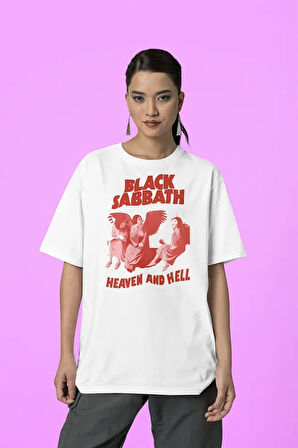 Black Sabbath Heaven And Hell Müzik Grubu Baskılı Unisex Tişört, Oversize Rock Metal Tişört